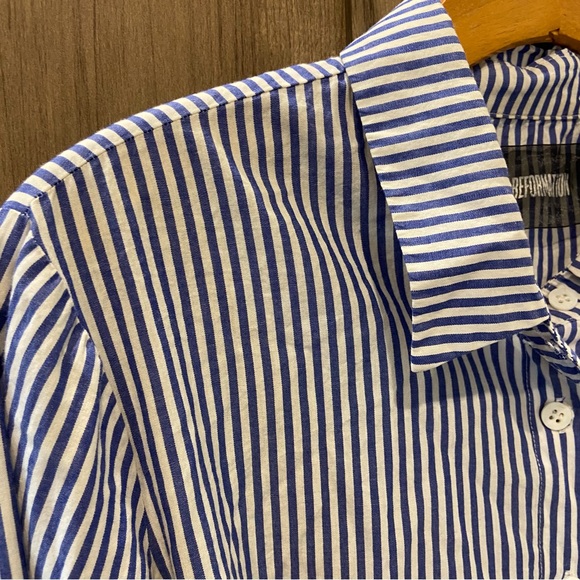 Reformation Medium Shirt Dress Wrap Skirt Button Down Striped - Picture 3 of 10